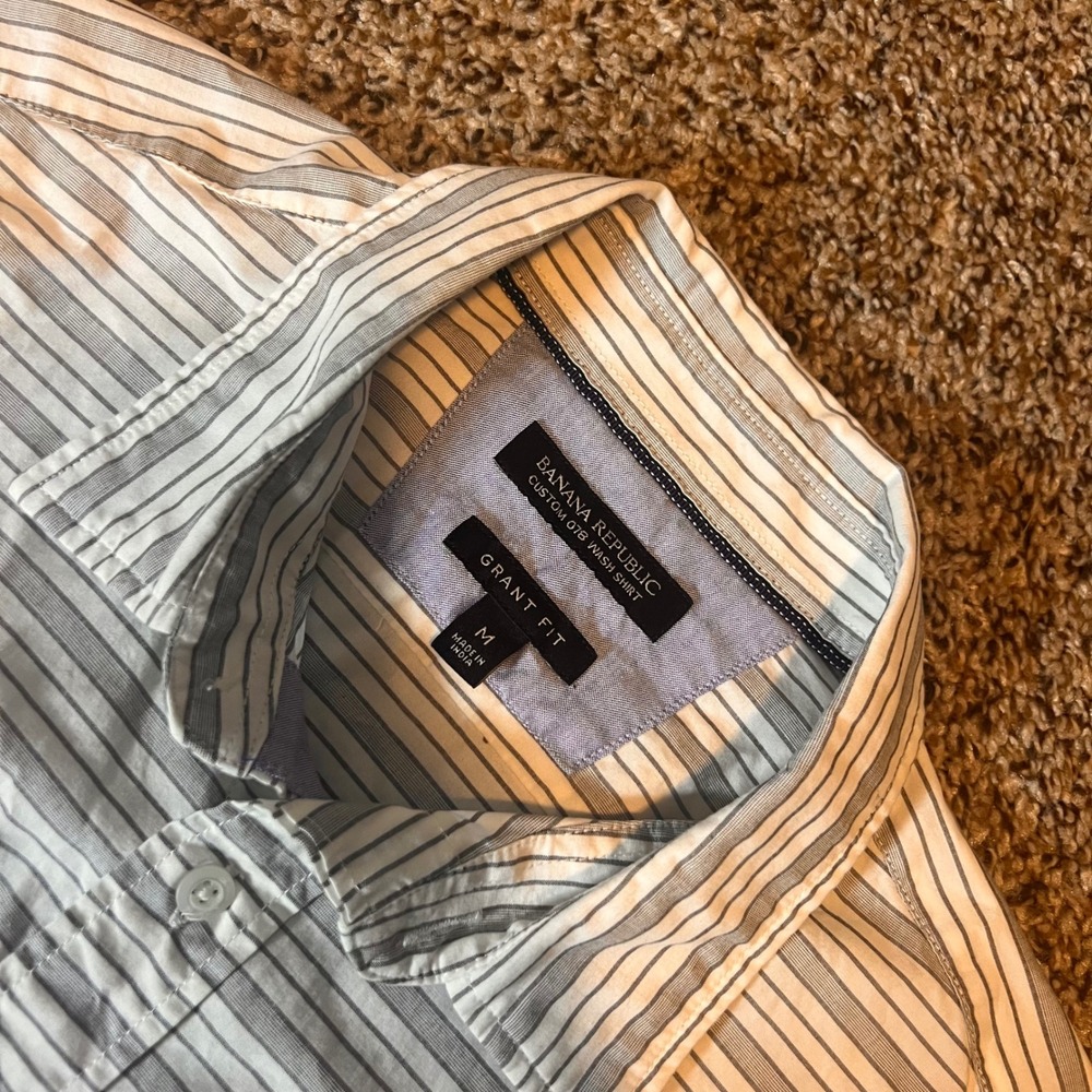 Banana Republic Custom O/B Wash Shirt Men's Grant Fit Striped Medium